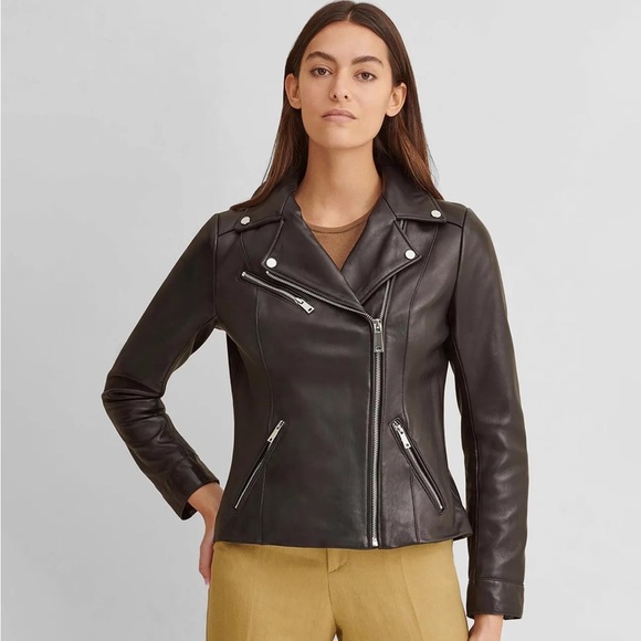 Calvin Klein Biker Leather Jacket Women’s in Black with Silver Hardware - Picture 1 of 10